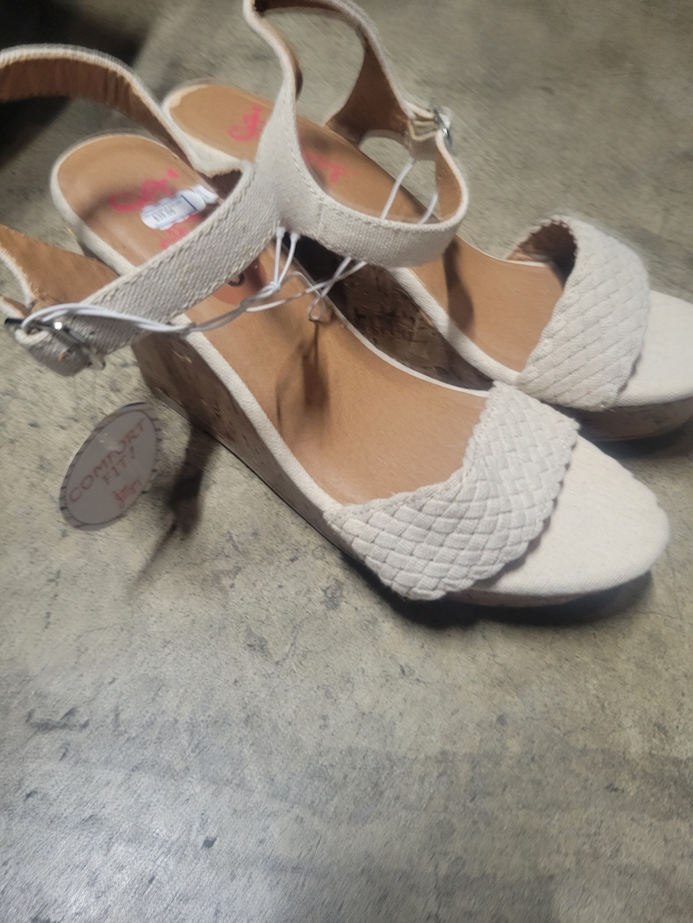 Comfort Lite Braided Ankle-Strap Wedge Sandals — Cream